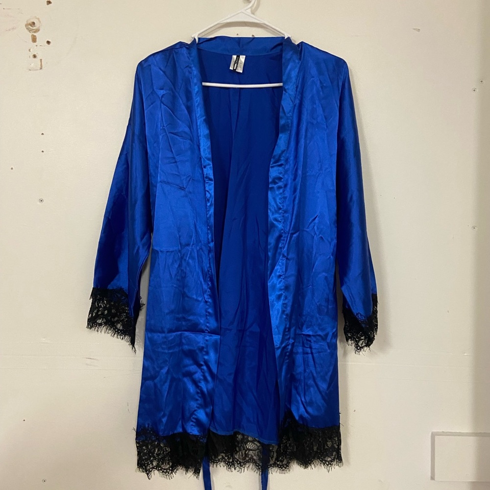 Fashion Nova Royal Blue Robe with Black Lace